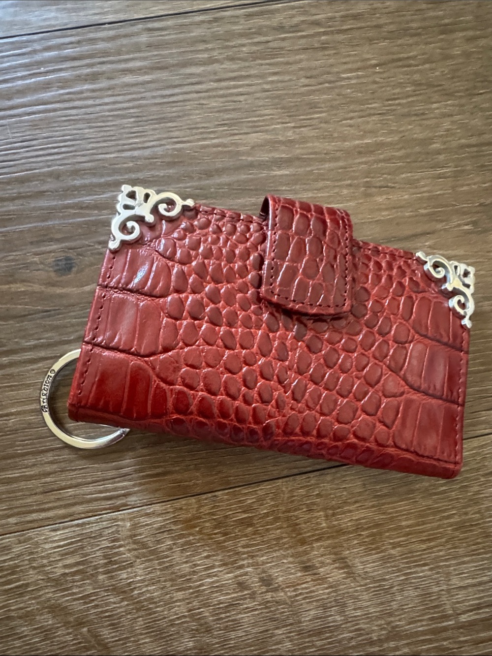 Brighton Red Wine/burgundy faux croc embossed wallet with keyring